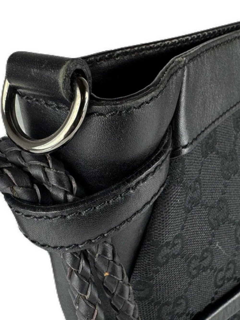 Auth GUCCI Shoulder Bag Black GG Canvas/Leather - z8723 - Picture 5 of 13
